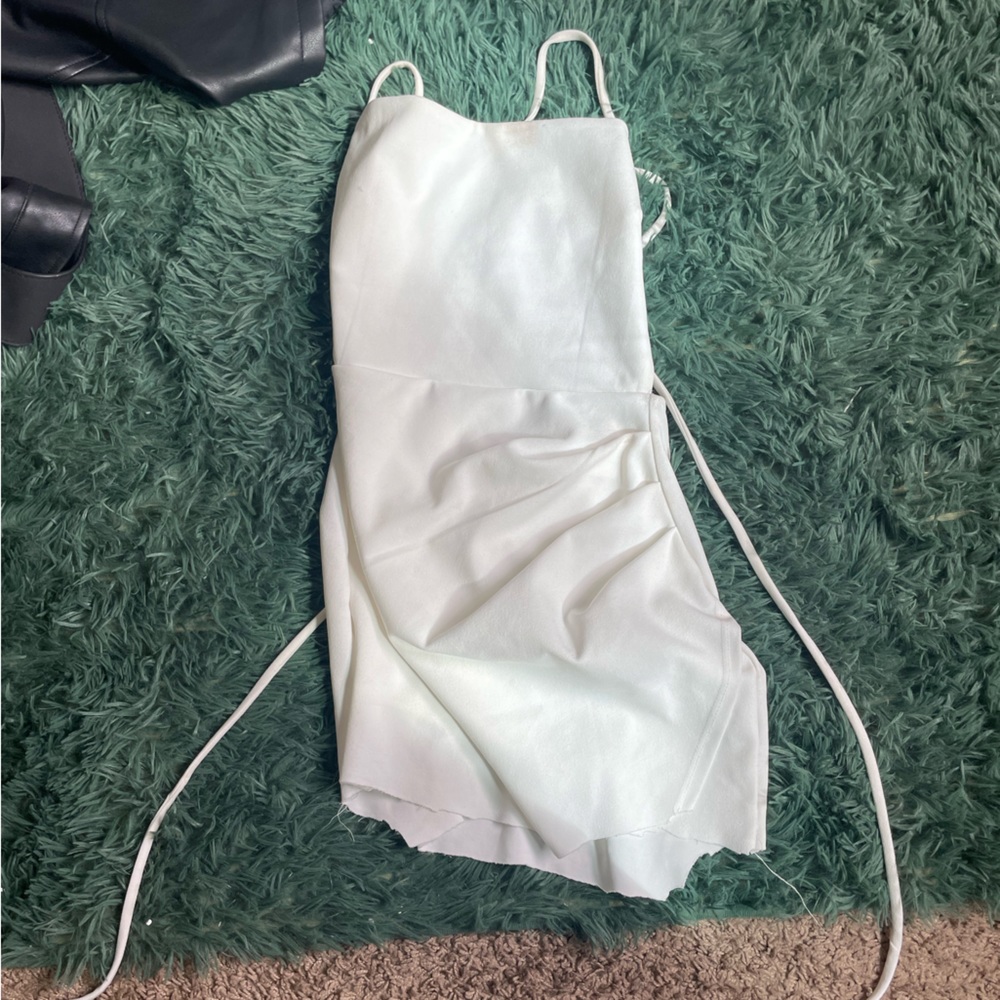 Backless white mini tie back dress